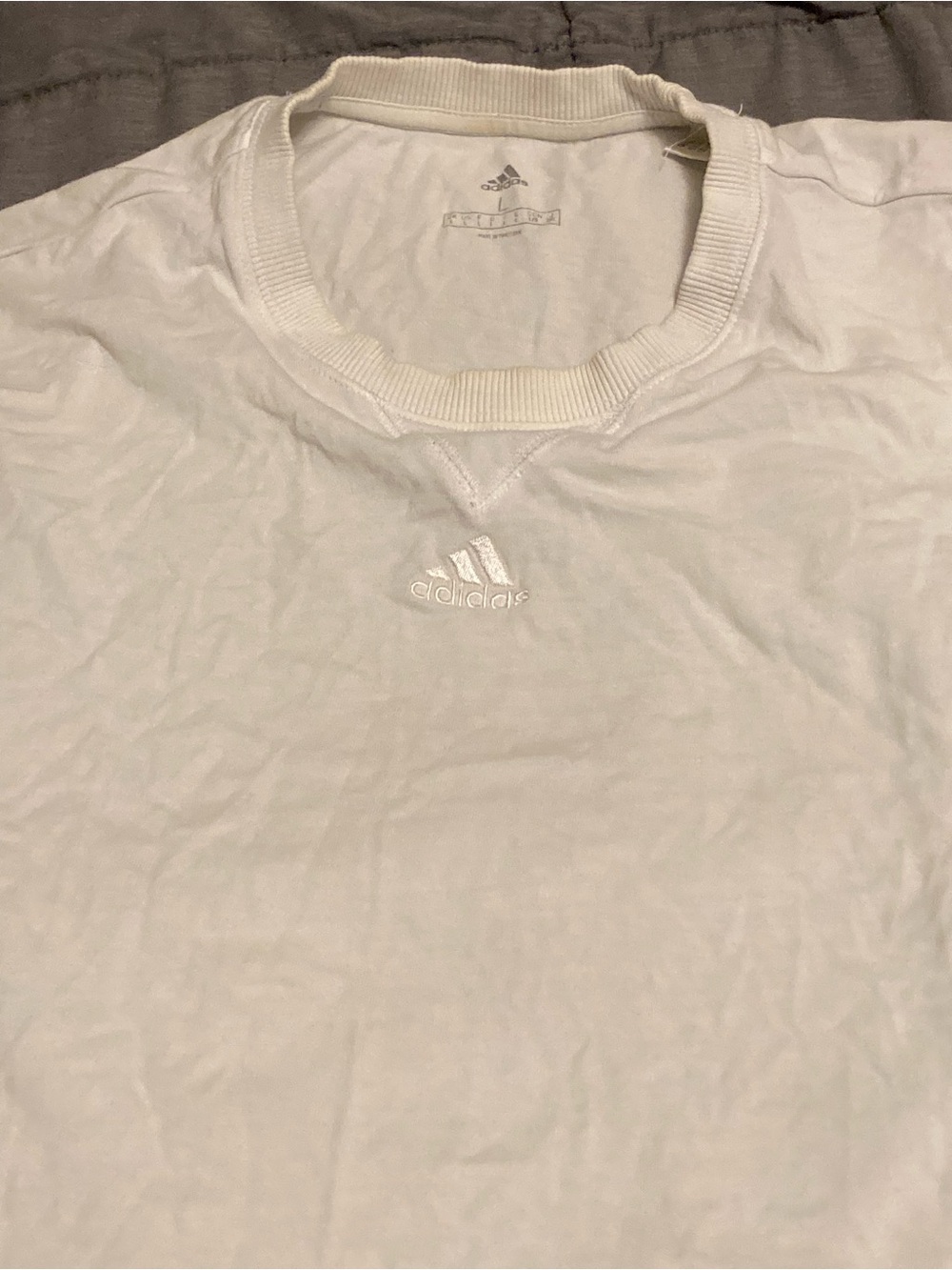 adidas White Short Sleeve Crew Neck Tee with Embroidered Logo